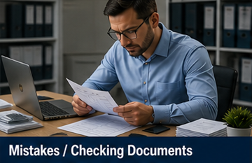 Logistics worker checking transport documents for errors before shipment departure