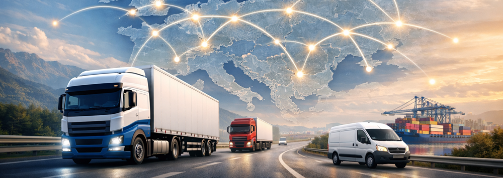 Freight transport and logistics network across Europe with connected routes